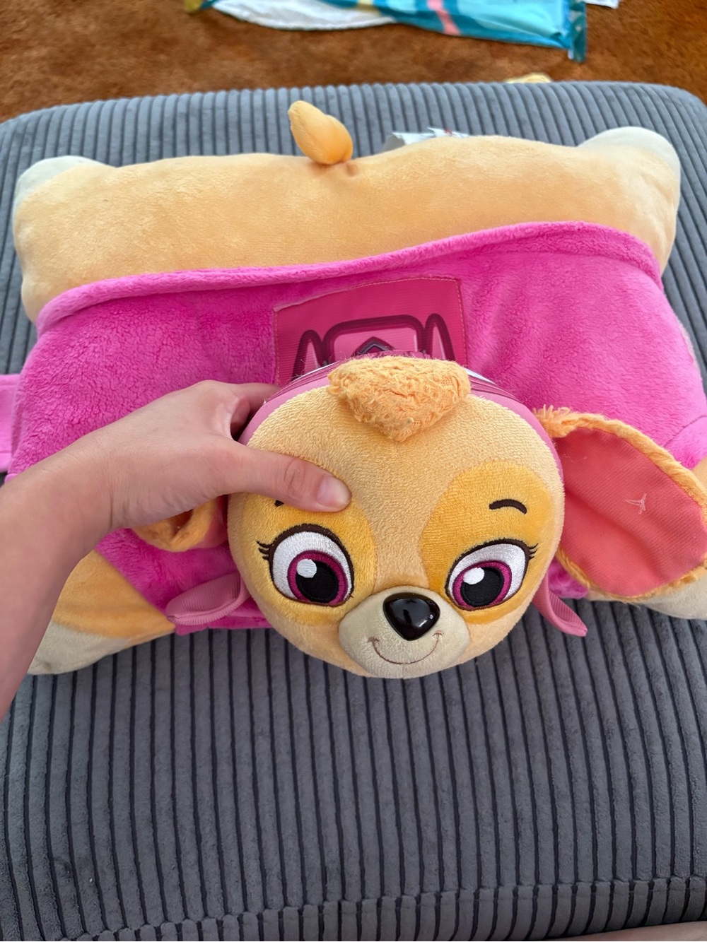 Plush Pink and Tan Kids Character Pillow - Soft Travel Buddy skye pillow pet